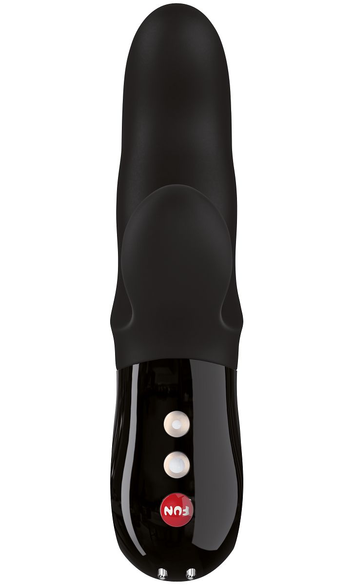 Элегантный чёрный перезаряжаемый вибратор MiSS BI с клиторальным отростком - 17 см.